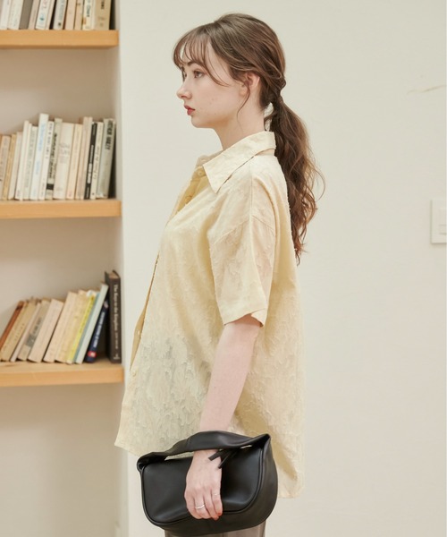 ANGIE ブラウス シャツ シアー ジャガード 半袖 レディース