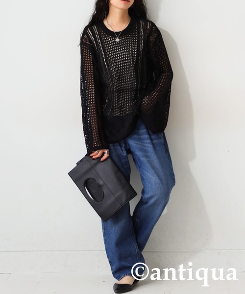 antiqua ニット セーター 透かし編みニットトップス レディース