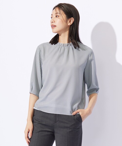 tシャツ 千鳥プリント フリル襟 カットソー レディース tシャツ 千鳥プリント フリル襟 カットソー レディース