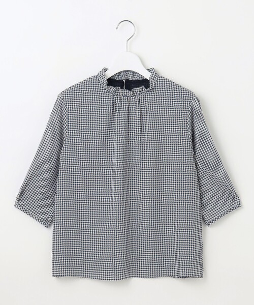 千鳥プリント フリル襟 カットソー tシャツ 千鳥プリント フリル襟 カットソー レディース