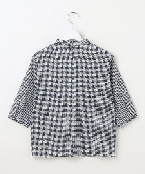 tシャツ 千鳥プリント フリル襟 カットソー レディース tシャツ 千鳥プリント フリル襟 カットソー レディース