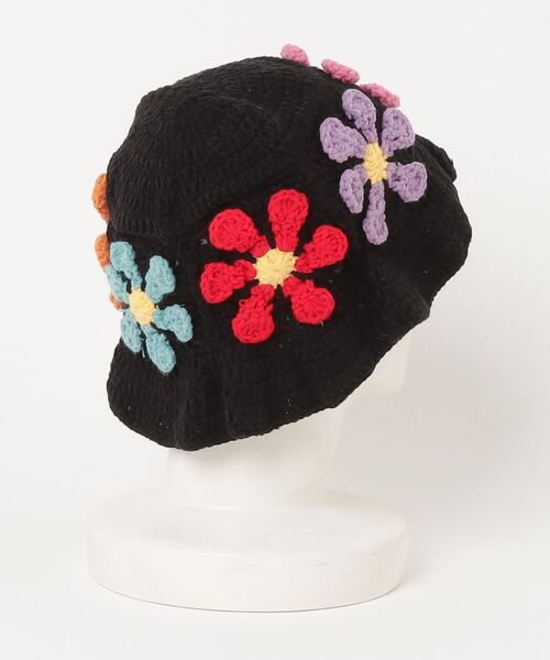 アルベロベロ　新品未使用　　　　　　カラフル花モチーフニット帽 帽子 ハット 「HIKA」花モチーフニットHAT レディース メンズ