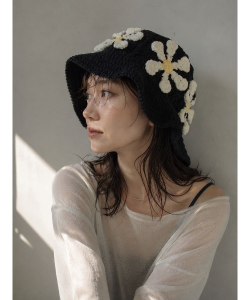 帽子 ハット 「HIKA」花モチーフニットHAT レディース メンズ