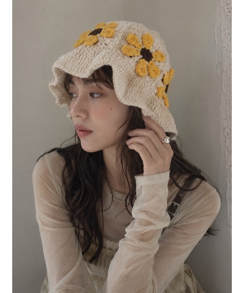 帽子 ハット 「HIKA」花モチーフニットHAT レディース メンズ
