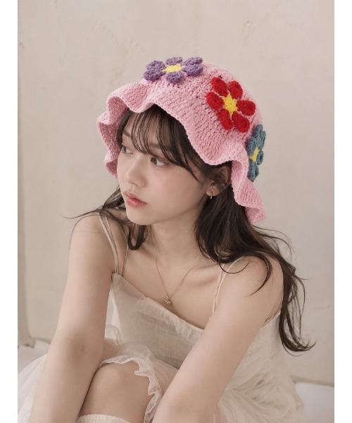 帽子 ハット 「HIKA」花モチーフニットHAT レディース メンズ