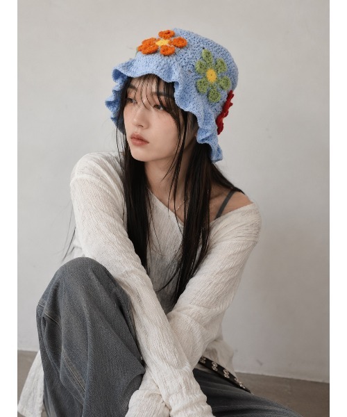 帽子 ハット 「HIKA」花モチーフニットHAT レディース メンズ
