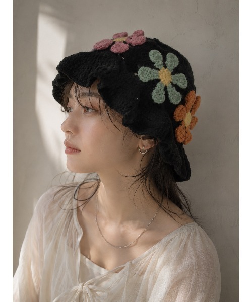 帽子 ハット 「HIKA」花モチーフニットHAT レディース メンズ