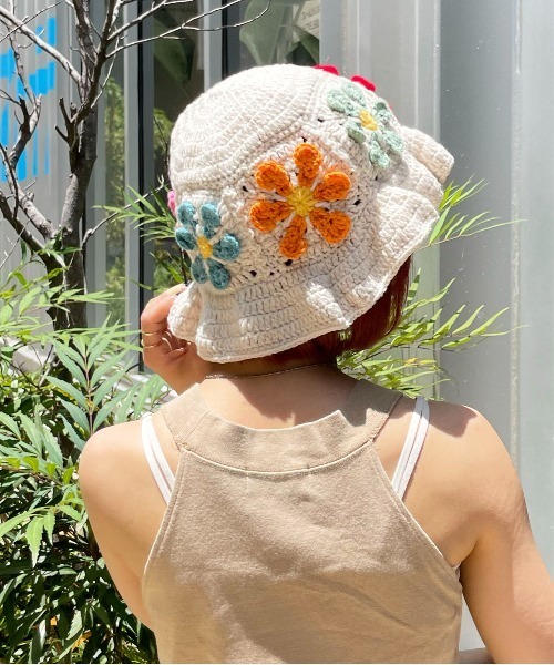 帽子 ハット 「HIKA」花モチーフニットHAT レディース メンズ