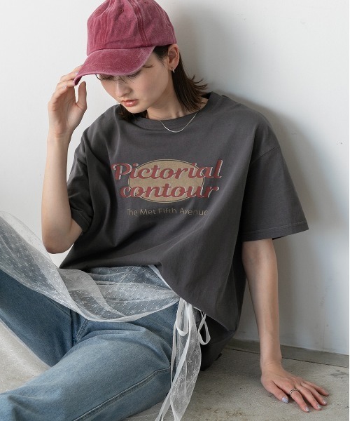 ad thie tシャツ ヴィンテージ風ロゴ ピグメントTシャツ