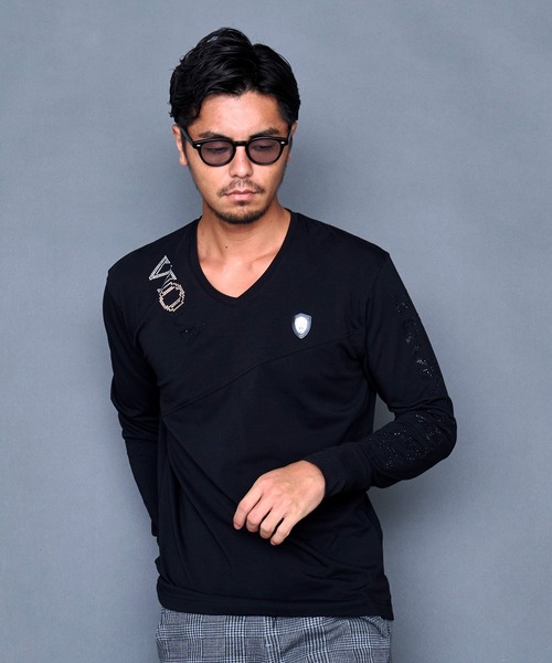 VIOLA rumore ブラック VネックTシャツ メンズ 長袖 XLサイズ VIOLA tシャツ 「VIOLA rumore/ヴィオラ ルモーレ」P.T入り切替V