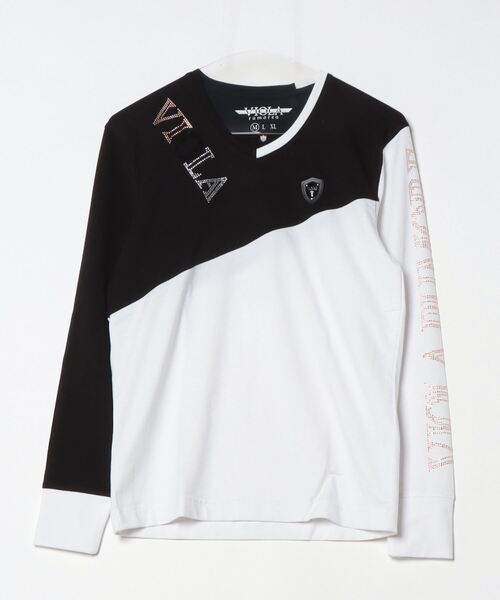 VIOLA rumore ホワイト VネックTシャツ メンズ 長袖 XLサイズ VIOLA tシャツ 「VIOLA rumore/ヴィオラ ルモーレ」プリント入り