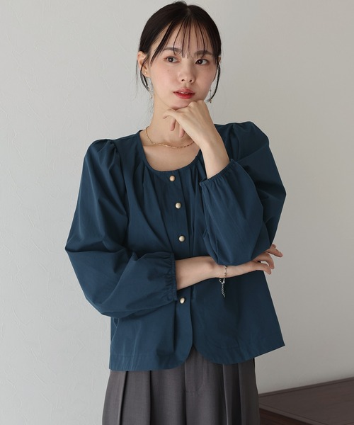 BLUEEAST ブラウス シャツ 裾ラウンドカットブラウス レディース