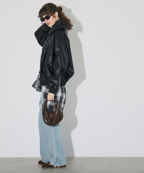 COCODEAL フェイクレザーオーバーサイズジャケット コカ coca フェイクレザーオーバーサイズジャケット （Brown