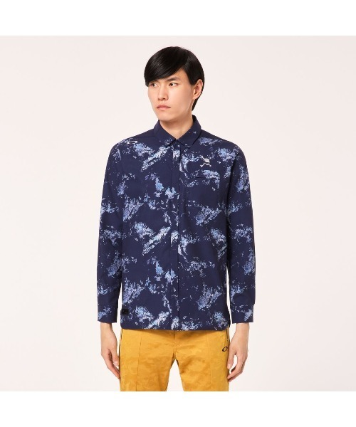新品未使用 オークリー ゴルフ スポーツウェア ポロシャツブルー系 Sサイズ OAKLEY ポロシャツ オークリー SKULL EARTH GRAPHIC 3D LS SHIRT