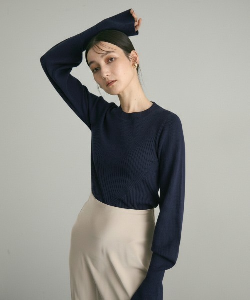 ニット セーター フレアスリーブクルーネックリブニット レディース