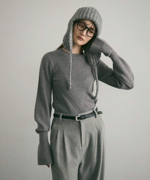 【新品】ELLIE フレアスリーブタートルニット GRAY ニット セーター フレアスリーブクルーネックリブニット レディース
