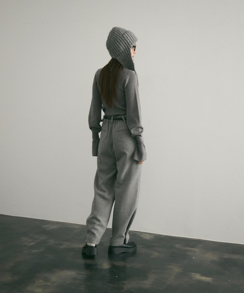 ニット セーター フレアスリーブクルーネックリブニット レディース