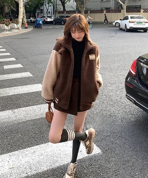 ブルゾン アウター ワッペンボアスタンドジャケット レディース