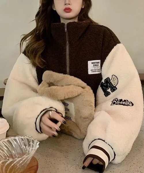 ブルゾン アウター ワッペンボアスタンドジャケット レディース