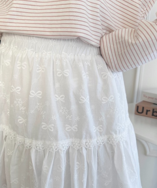 Loueme スカート リボン刺繍コットンレースミニスカート