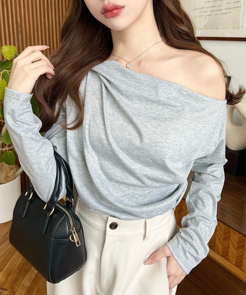 tシャツ オフショルドレープトップス レディース ECREL tシャツ ドレープオフショルトップス「接触冷感
