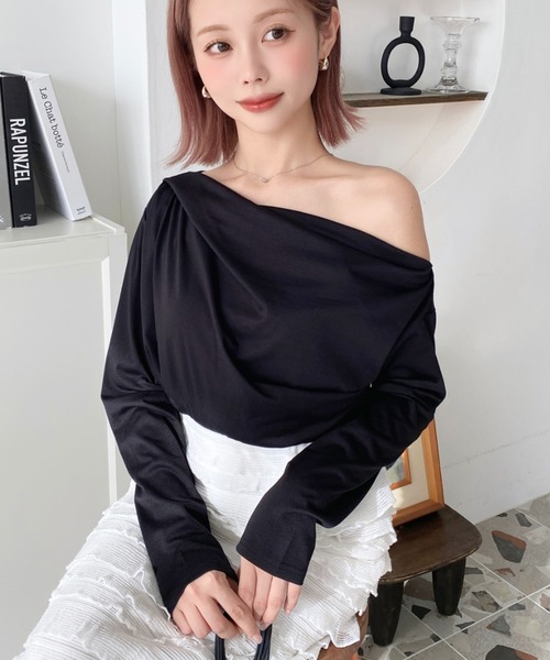 tシャツ オフショルリブプルオーバー レディース 楽天市場】再販オフショルリブプルオーバーレディース トップス