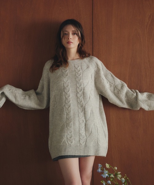 ニット セーター back open 2way mix cable knit / バックオープン 2way ミックスケーブルニット レディース