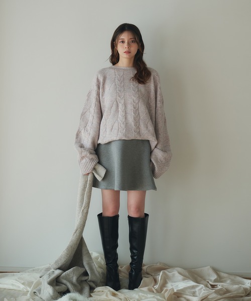 ニット セーター back open 2way mix cable knit / バックオープン 2way ミックスケーブルニット レディース back open 2way mix cable knit / バックオープン 2way ミックス