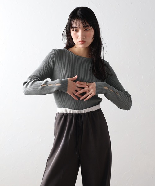 ENC ニット セーター holed sleeve boat neck knit / ホールドスリーブ