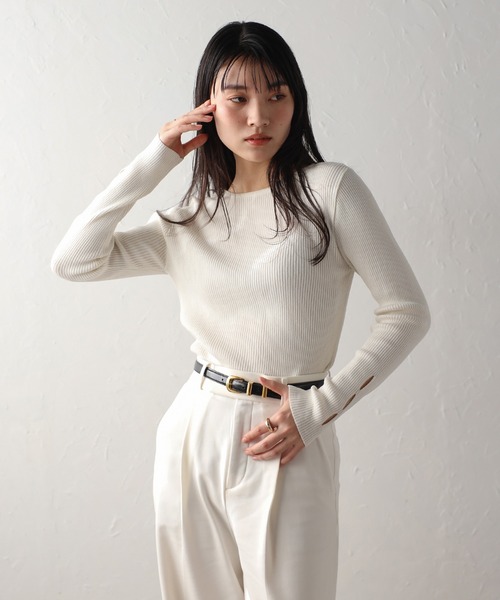 ENC ニット セーター holed sleeve boat neck knit / ホールドスリーブ