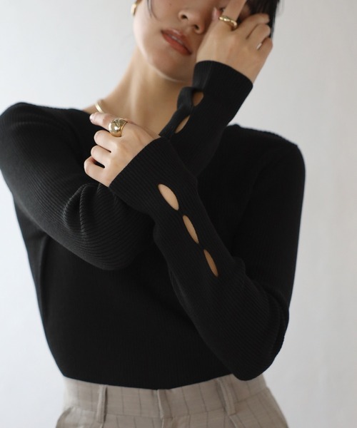 ENC ニット セーター holed sleeve boat neck knit / ホールドスリーブ