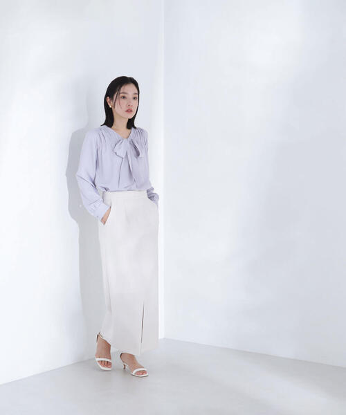 NATURAL BEAUTY BASIC ブラウス シャツ Vネックリボンタイ