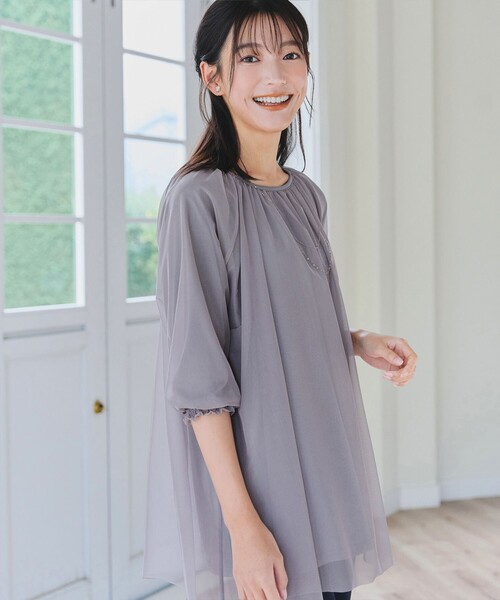 Tiaclasse ブラウス シャツ 「大きいサイズ」チュールボリューム