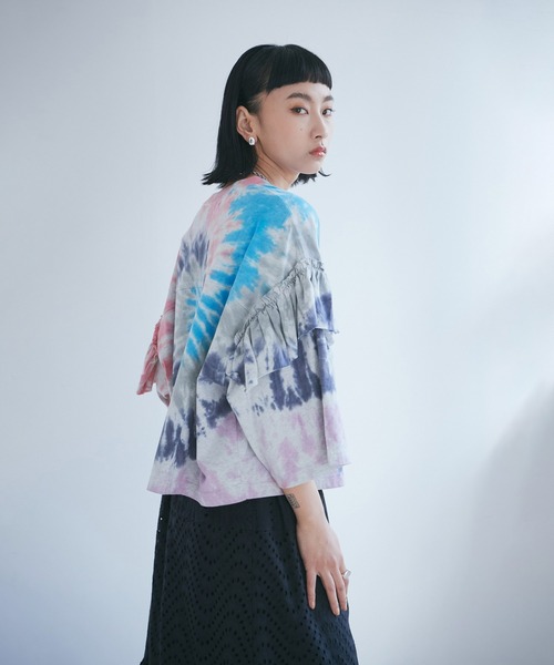 ROSE BUD（ローズバッド） レース×タイダイ柄 Tシャツ ROSE BUD tシャツ (mag.by c)ブリーチ タイダイフリルTシャツ