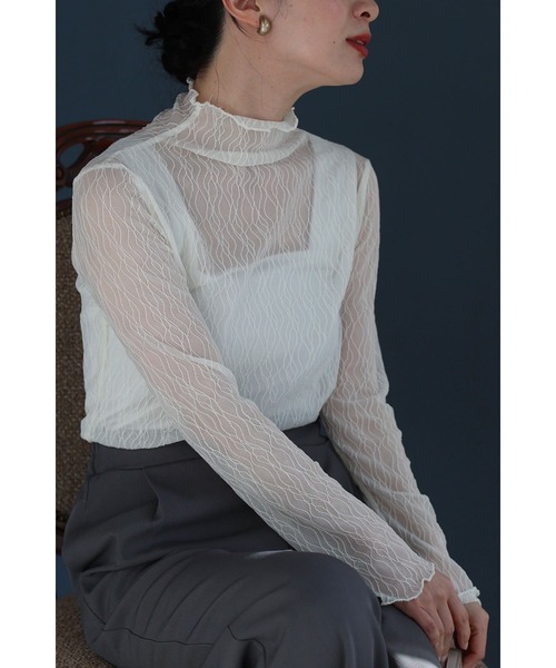 cawaii tシャツ 波うつ流線シアーインナーカットソートップス