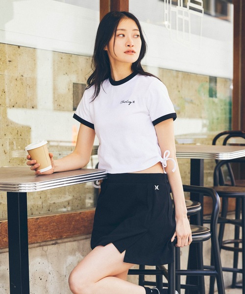 tシャツ 「Hurley/ハーレー」レディースリブTシャツ　サイドリボン　丈短　RIB SIDE SHIRRING SS TEE レディース