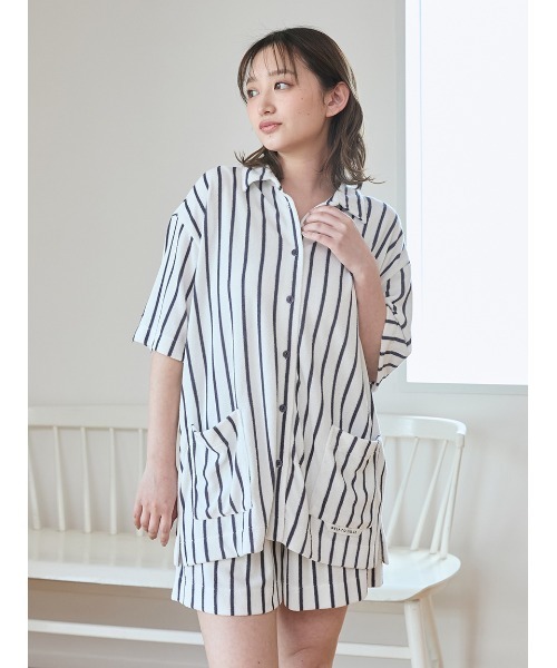 ジェラートピケ【接触冷感】ベアワンポイントTシャツ&ストライプショートパンツ ジェラートピケ【接触冷感】ベアワンポイントTシャツ&ストライプ