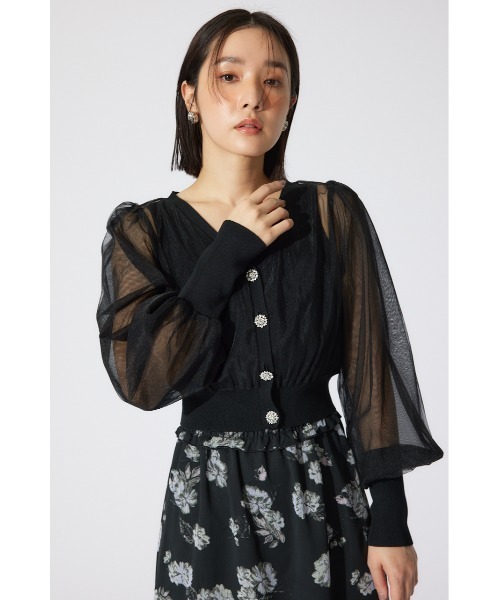 ブランド通販サイトをすべて rienda カーディガン チュールドッキングシアーニット ジャケット・アウター