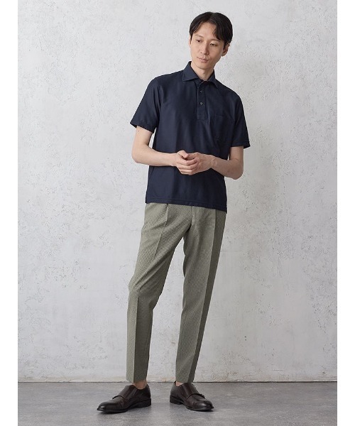 HORN GARMENT ポロシャツ ホワイト/ネイビー ACTIVE TAILOR】リンクスジャカードポロシャツ｜メンズ