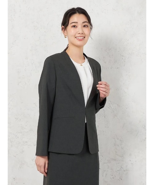 【セオリーリュクス】美品✨洗える リネン ストレッチ ノーカラージャケット ジャケット ノーカラージャケット 「ウォッシャブル」ノーカラー