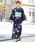 浴衣 変わり織り綿浴衣3点セット「紺地に紫・紺...の詳細画像2