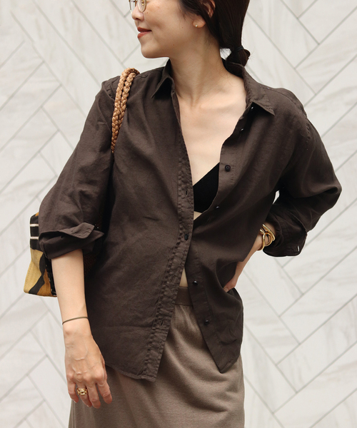 新品plageシャツ plage ブラウス シャツ Garment Dye Linen レディース