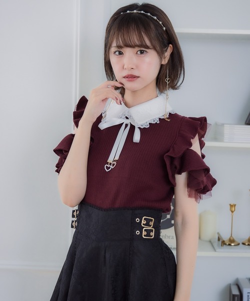 tシャツ ショルダーラッフルフリルトップス レディース