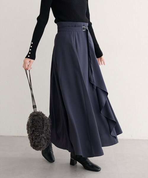 natural couture ロング スカート ウエストベルト付きラッフルデザイン