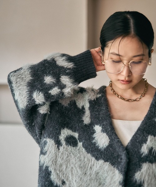 LEPSIM（レプシィム） カーディガン 5ゲージ柄シャギーVカーディガン