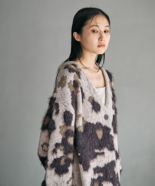 LEPSIM（レプシィム） カーディガン 5ゲージ柄シャギーVカーディガン