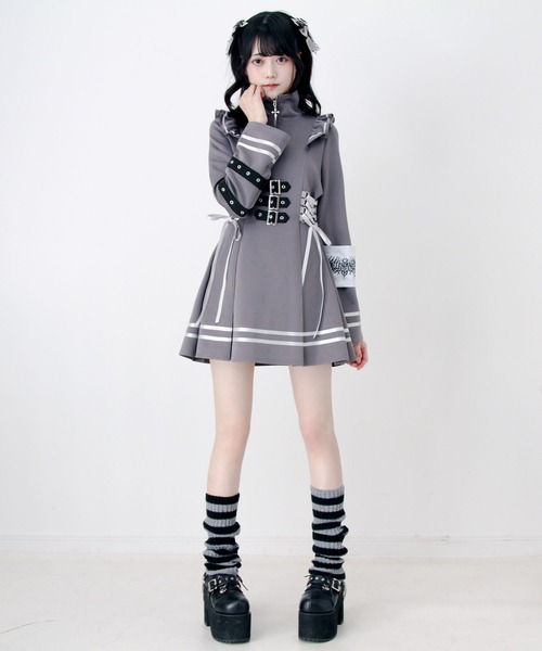 新品　3L夢展望　十字架アームバンドサイドレースアップフリルファスナーワンピース DearMyLove ワンピース 十字架アームバンドサイドレースアップフリル
