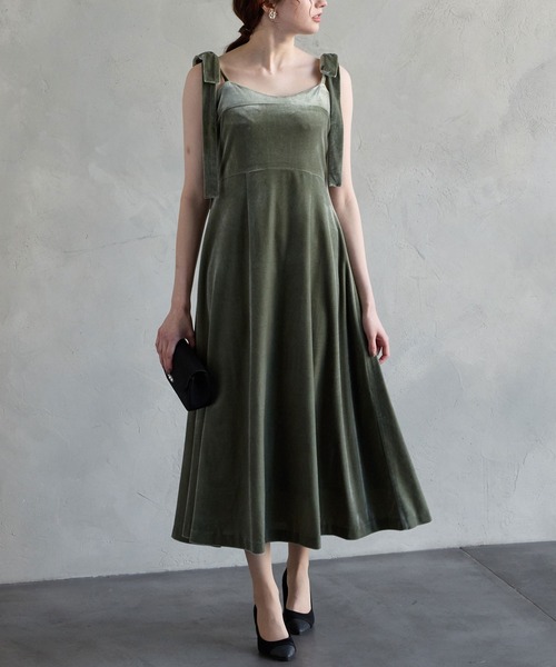 AIMER（エメ） ドレス 2WAYリボンショルダー付きベロアキャミソール