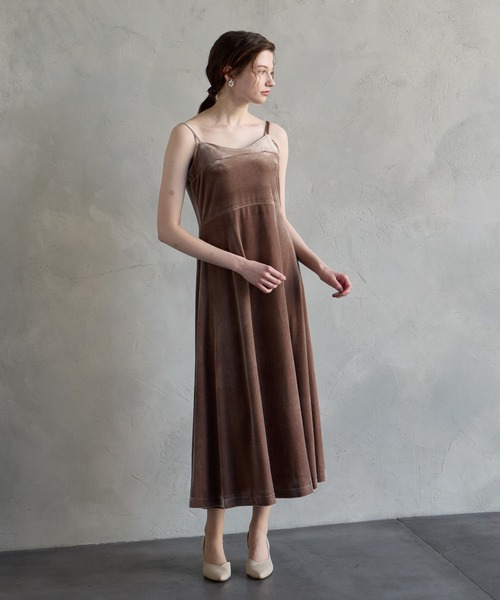 AIMER（エメ） ドレス 2WAYリボンショルダー付きベロアキャミソール