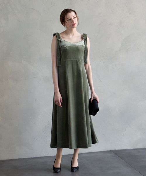 AIMER（エメ） ドレス 2WAYリボンショルダー付きベロアキャミソール